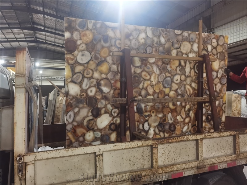 Black Agate Semiprecious Stone Slab Gemstone Wall Panel