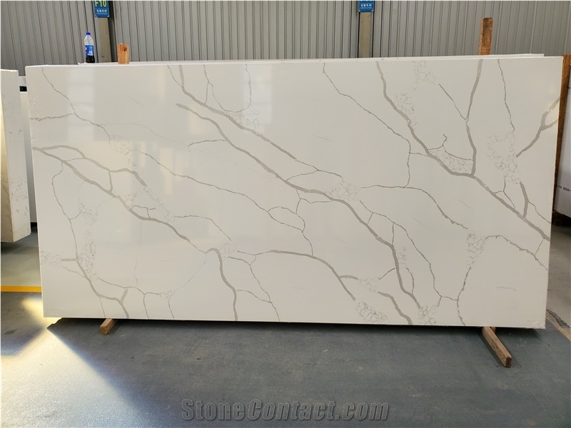 Calacatta White Quartz Artificial Stone Slab Flooring