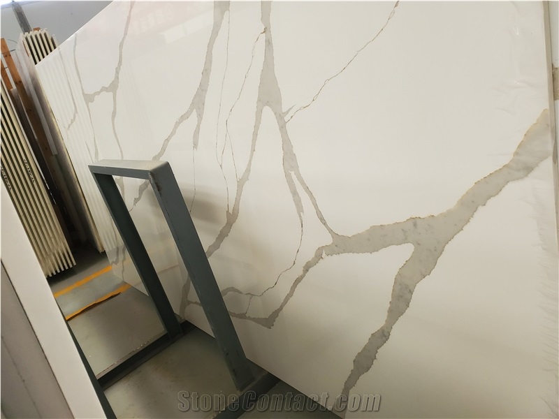Calacatta White Quartz Artificial Stone Slab Flooring