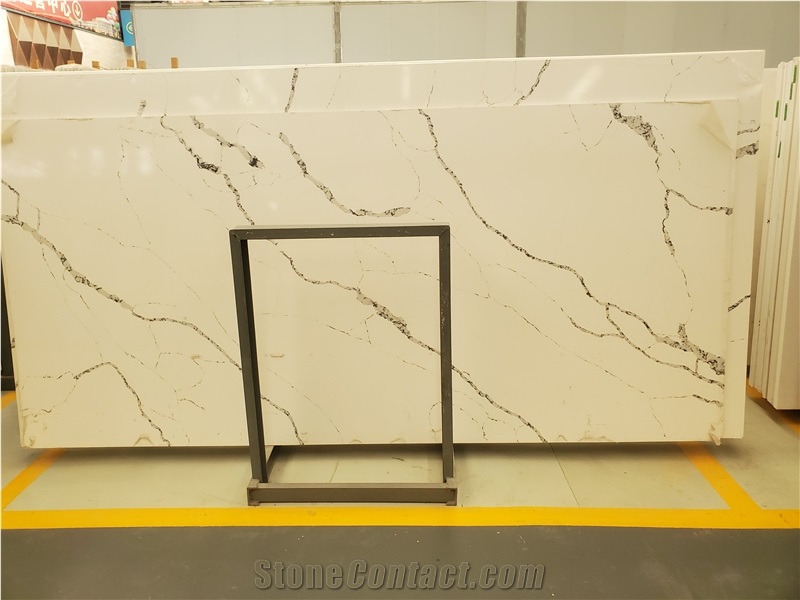 Calacatta White Quartz Artificial Stone Slab Flooring
