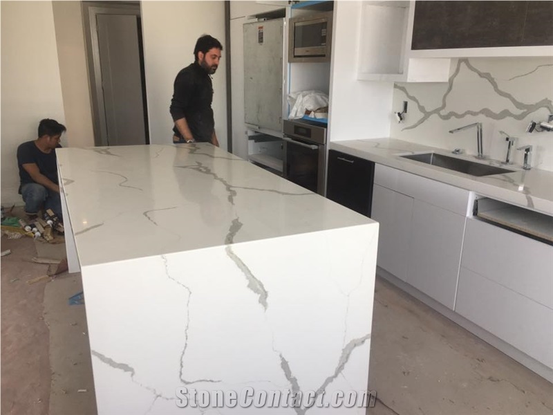 Calacatta White Quartz Modern Kitchen Design