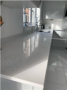 Carrara White Quartz Slab Kitchen Countertops Island Tops