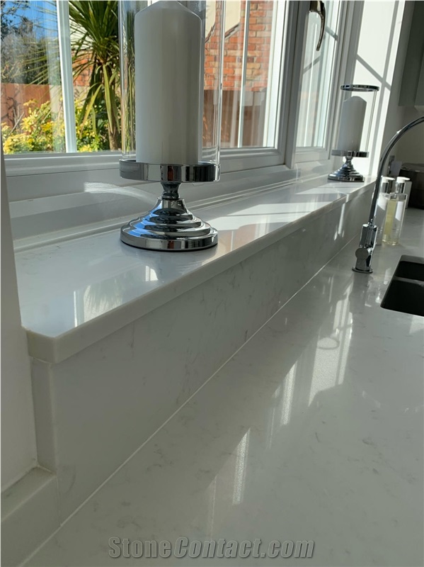 Carrara White Quartz Slab Kitchen Countertops Island Tops