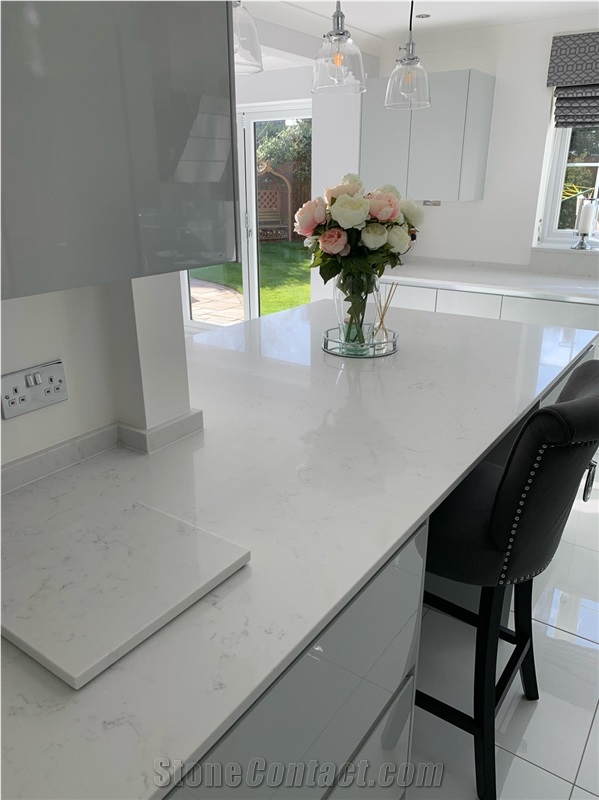 Carrara White Quartz Slab Kitchen Countertops Island Tops
