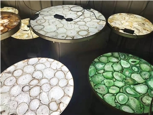 Colorful Agate Small Round Coffee Table Tops
