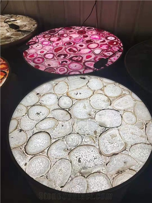 Colorful Agate Small Round Coffee Table Tops