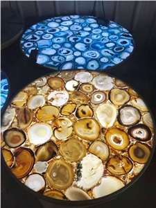 Colorful Agate Small Round Coffee Table Tops