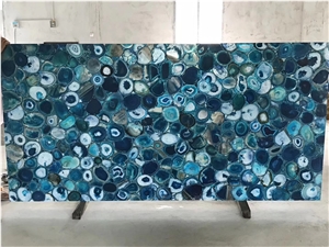 Gemstone Blue Agate Semiprecious Kitchen Island Top