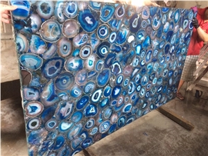 Gemstone Blue Agate Semiprecious Kitchen Island Top