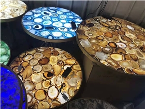 Luxury Agate Solid Surface Blue Agate Gemstone Table Top