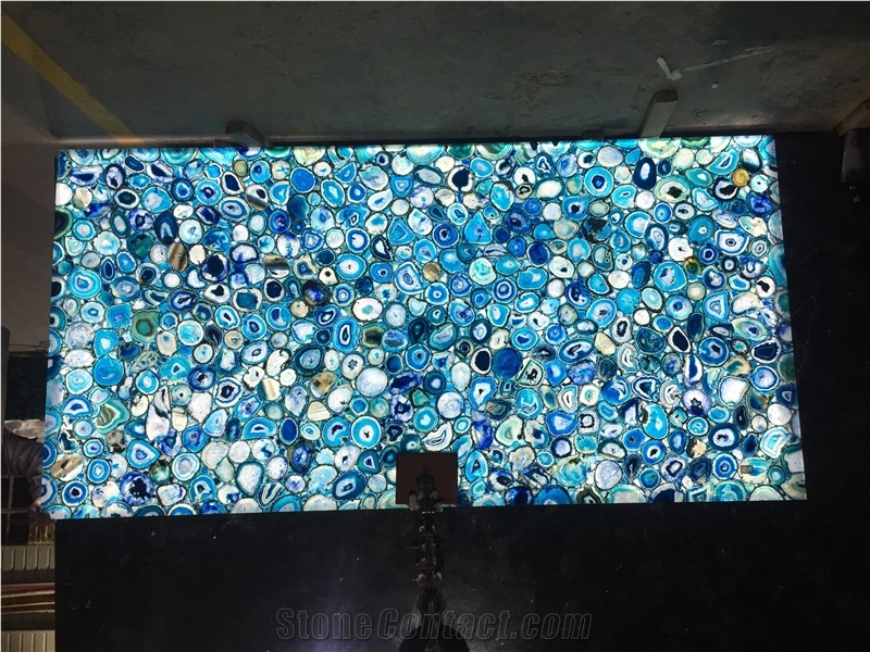 Luxury Gemstone Wall Panel Blue Agate Slab Tile