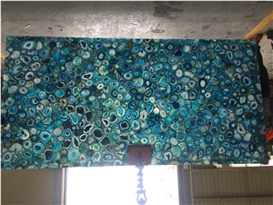 Luxury Gemstone Wall Panel Blue Agate Slab Tile