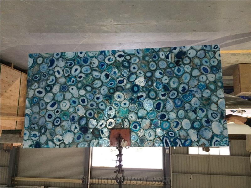 Luxury Gemstone Wall Panel Blue Agate Slab Tile