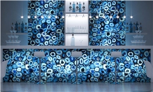 Polished Backlit Semiprecious Stone Blue Agate Background