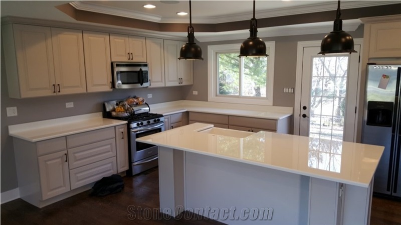 Pure White Nano Glass Stone Kitchen Countertops