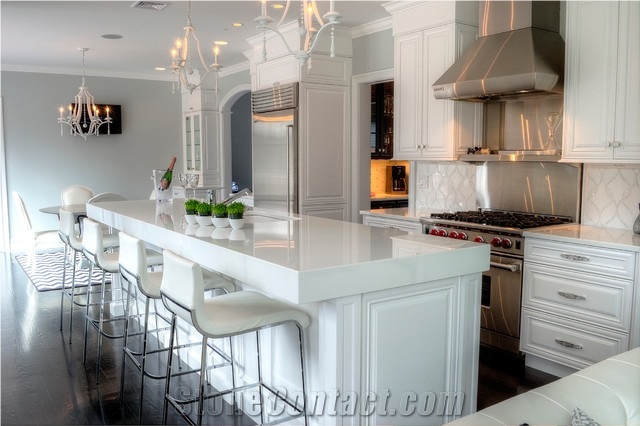 Pure White Nano Glass Stone Kitchen Countertops