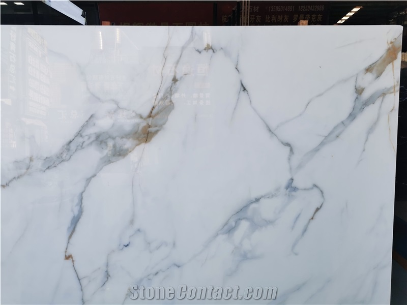Super Nano Glass Stone Gold Marble Polished Slab Floor Tile