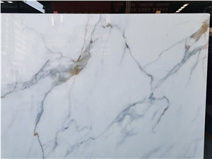 Super Nano Glass Stone Gold Marble Polished Slab Floor Tile