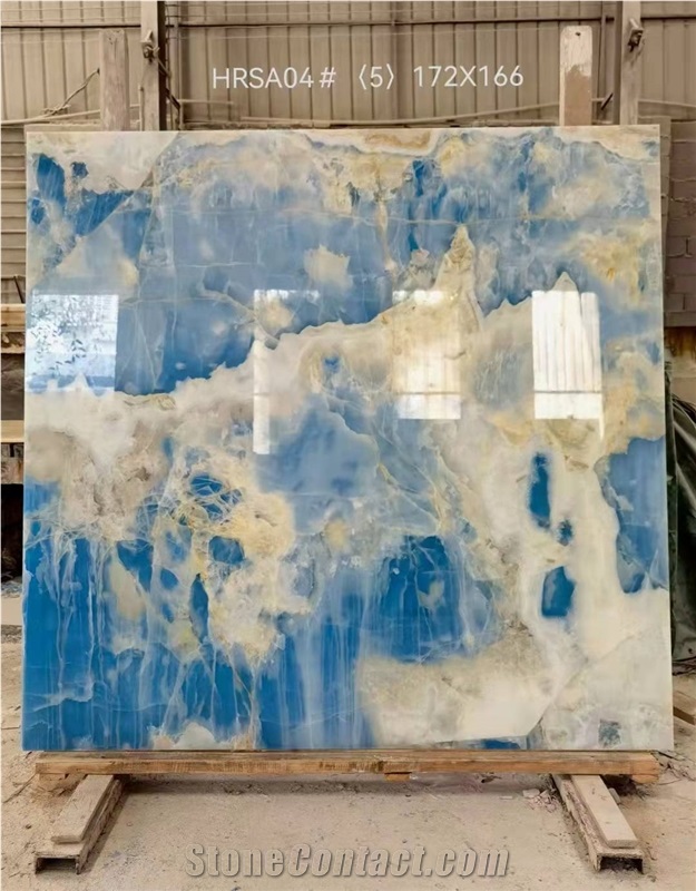 Backlit Blue Onyx Polished Slab Wall Panel