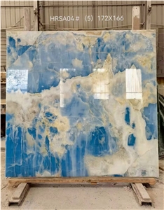 Backlit Blue Onyx Polished Slab Wall Panel