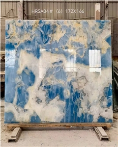 Backlit Blue Onyx Polished Slab Wall Panel