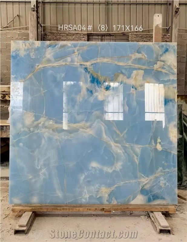 Backlit Blue Onyx Polished Slab Wall Panel