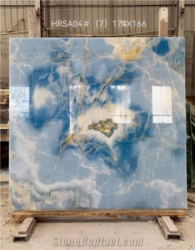 Backlit Blue Onyx Polished Slab Wall Panel