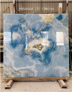 Backlit Blue Onyx Polished Slab Wall Panel