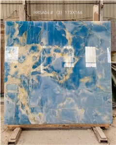 Backlit Blue Onyx Polished Slab Wall Panel