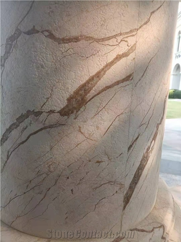 Beige Marble Column Roman Sculptured Carved Column