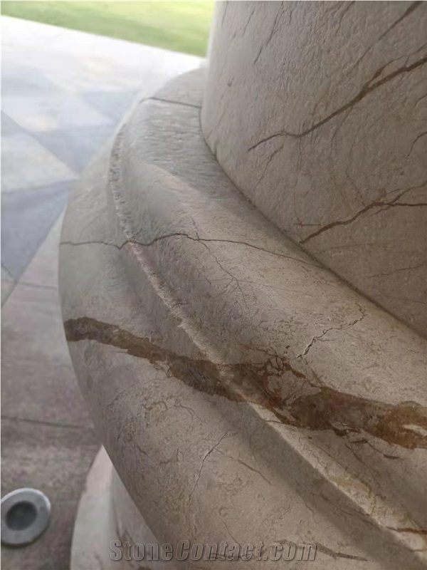 Beige Marble Column Roman Sculptured Carved Column