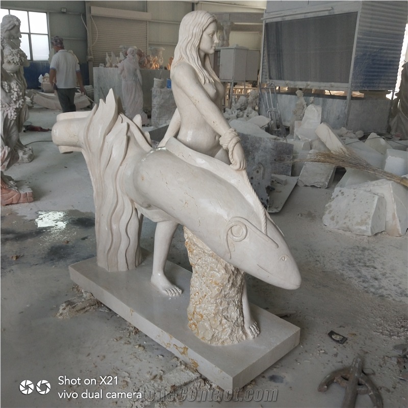 Beige Marble Hotel Statue Human Sculpture Interior Design