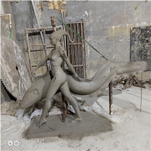 Beige Marble Hotel Statue Human Sculpture Interior Design
