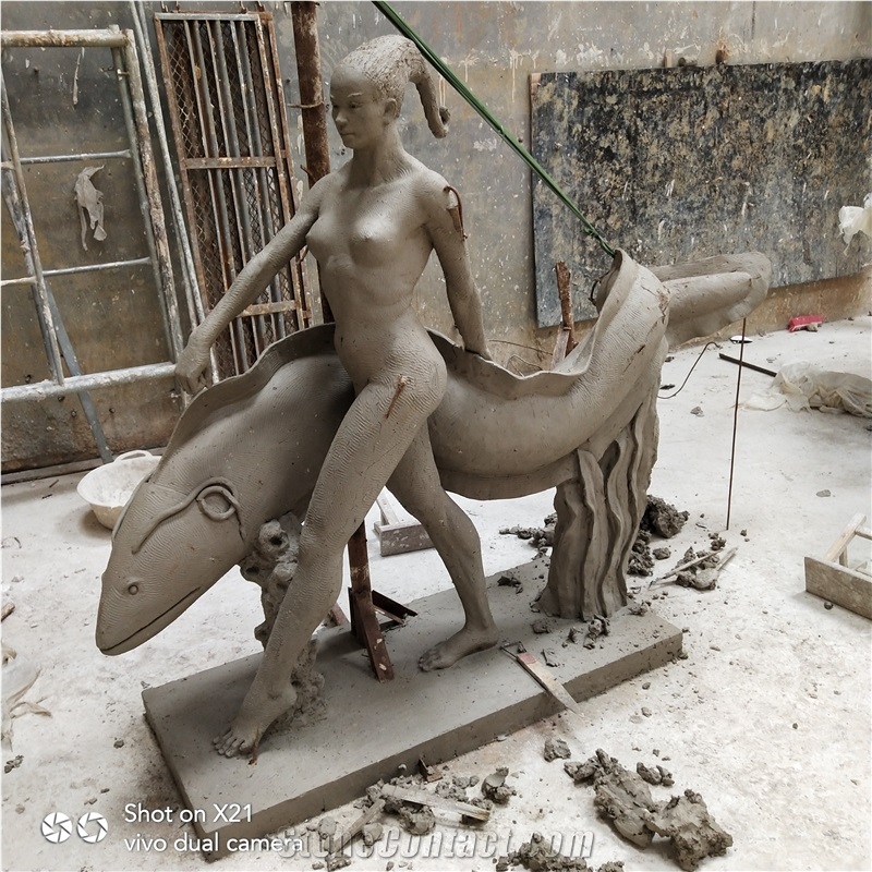 Beige Marble Hotel Statue Human Sculpture Interior Design