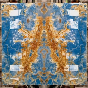 Blue Onyx Wall Bookmatch Background Slab