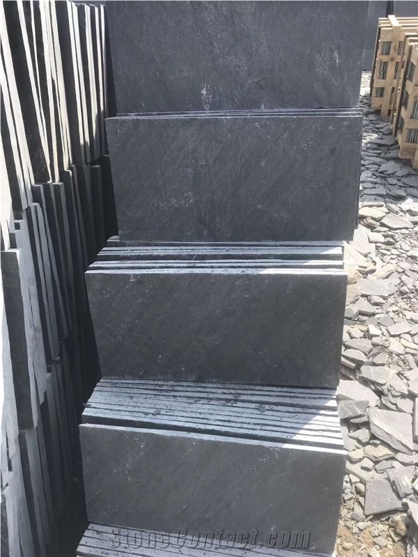 China Natural Split Surface Slate Floor Tile Black Stone