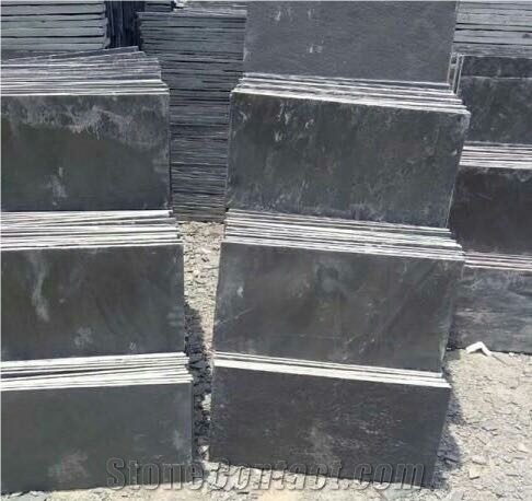 China Natural Split Surface Slate Floor Tile Black Stone