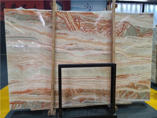 Colorful Rainbow Onyx Natural Stone Slab Interior Design