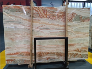 Colorful Rainbow Onyx Natural Stone Slab Interior Design