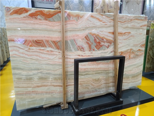 Colorful Rainbow Onyx Natural Stone Slab Interior Design