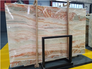 Colorful Rainbow Onyx Natural Stone Slab Interior Design
