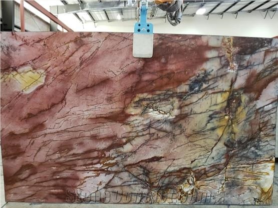 Cosmopolitan Red Quartzite Crystal Slab Kitchen Tile