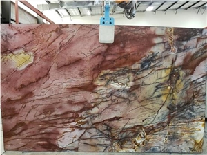Cosmopolitan Red Quartzite Crystal Slab Kitchen Tile