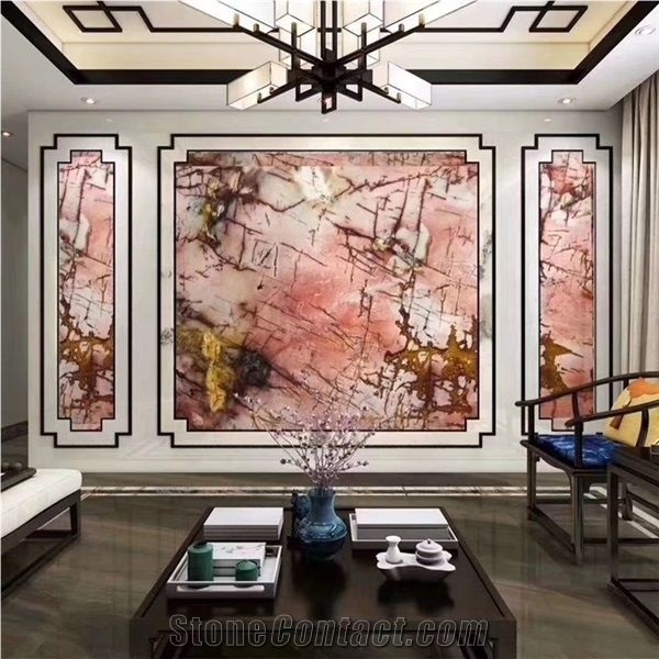 Cosmopolitan Red Quartzite Crystal Slab Kitchen Tile