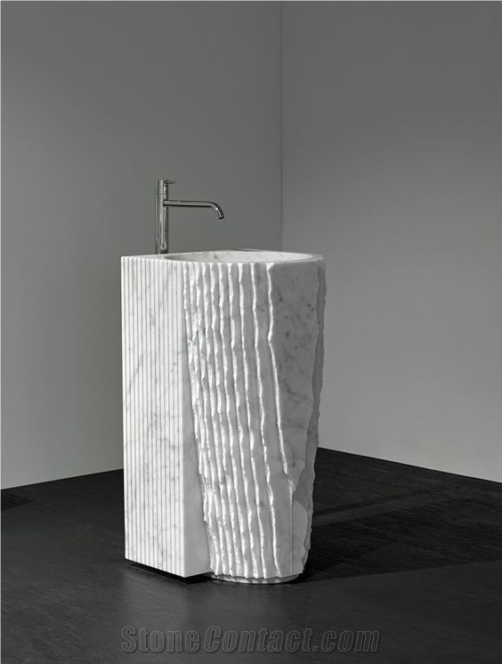 Hotel Bathroom Carrara White Marble Pedestal Round Sink