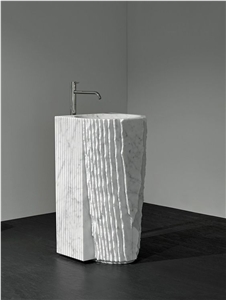 Hotel Bathroom Carrara White Marble Pedestal Round Sink
