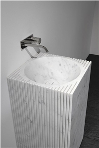 Hotel Bathroom Carrara White Marble Pedestal Round Sink