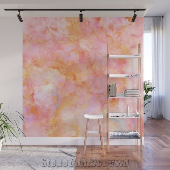 Luxury Pink Onyx Slab Indoor Design Background