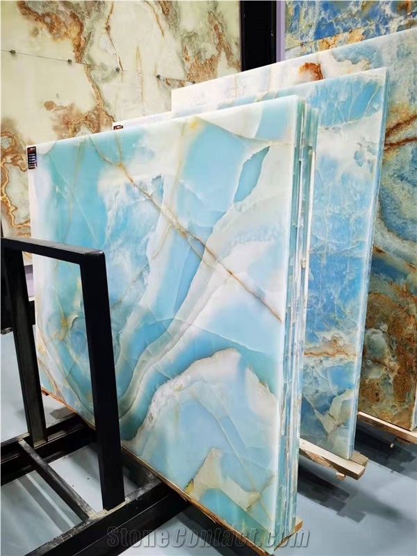 Natural Onyx Sky Blue Polished Slab Floor Tile