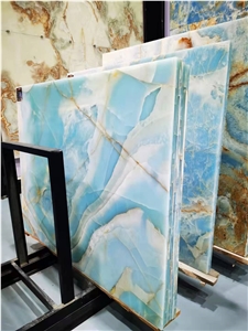 Natural Onyx Sky Blue Polished Slab Floor Tile